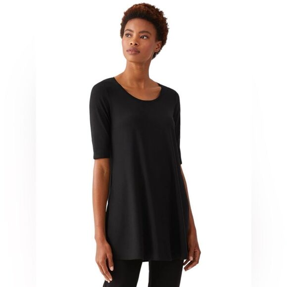 Eileen Fisher Black Jersey Scoop Neck Top size S/P - Picture 9 of 9